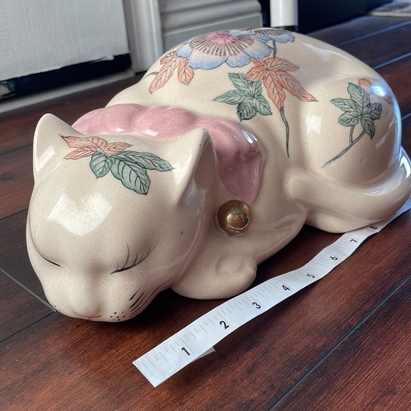 Vintage Frederick Cooper Sleeping Cat Sculpture Floral Kutani Japan Rare - Picture 2 of 10